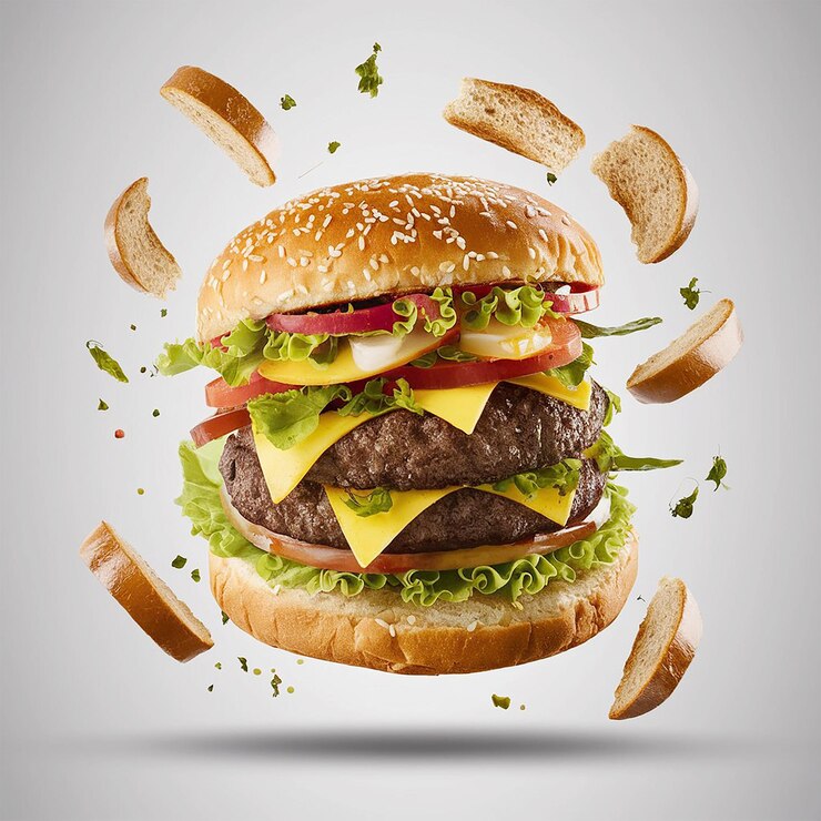 Imagen de hamburguesa fresca y sabrosa aislada sobre un fondo blanco