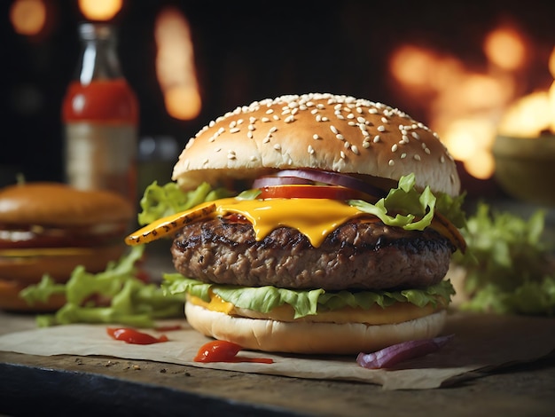 Imagen de una hamburguesa sabrosa a la parrilla
