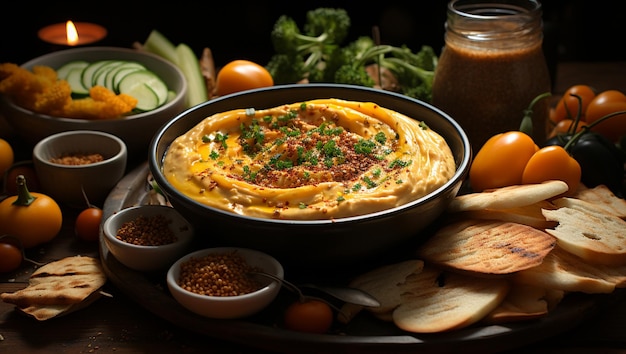 Foto imagen en hd de hummus con verduras