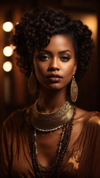 Imagen en HD de Mujer Africana con Estilo Vintage y Maquillaje en Tonos Sepia