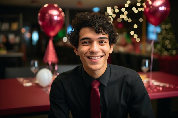 Imagen hecha con IA generativa de un hombre de negocios feliz celebrando la fiesta de año nuevo en la oficina