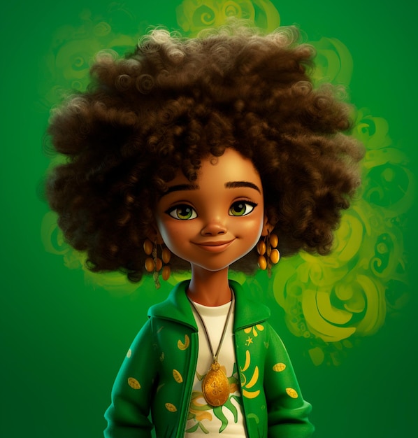 Imagen de una hermosa niña con dibujos animados de pelo afro.