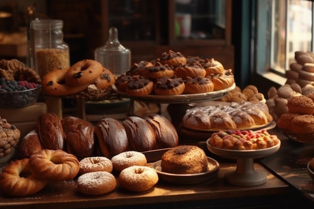 Imagen hermosa de productos de panadería y confitería IA generativa