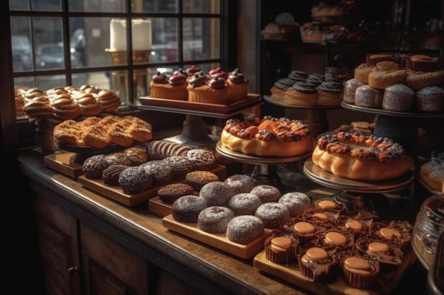 Imagen hermosa de productos de panadería y confitería IA generativa