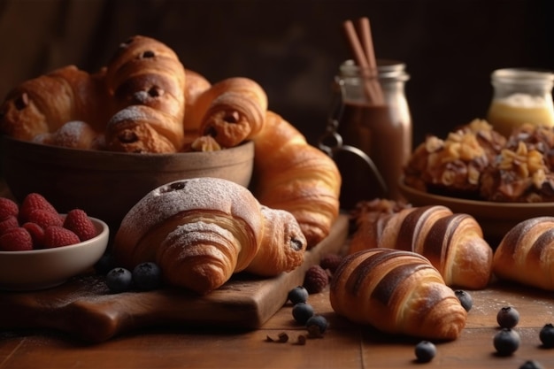 Imagen hermosa de productos de panadería y confitería IA generativa