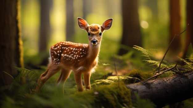 Imagen de un hermoso bosque de ciervos bebés con IA generativa