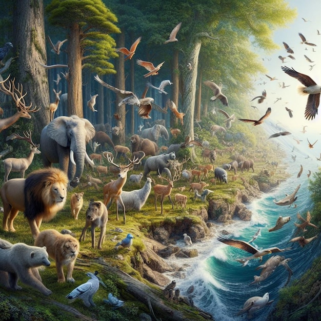 Una imagen hiperrealista, llamativa e inspiradora de animales y el bosque