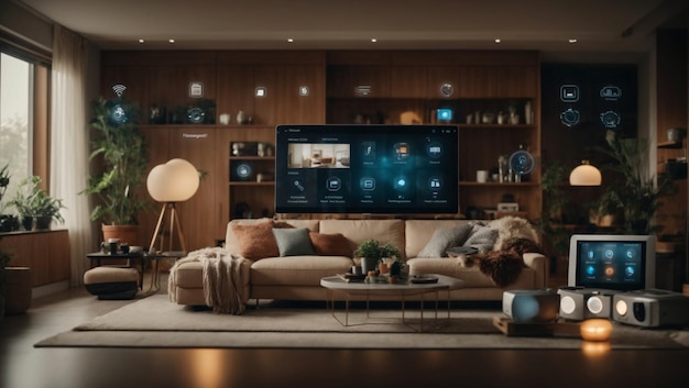 Una imagen de un hogar inteligente con varios dispositivos y electrodomésticos conectados a la IA
