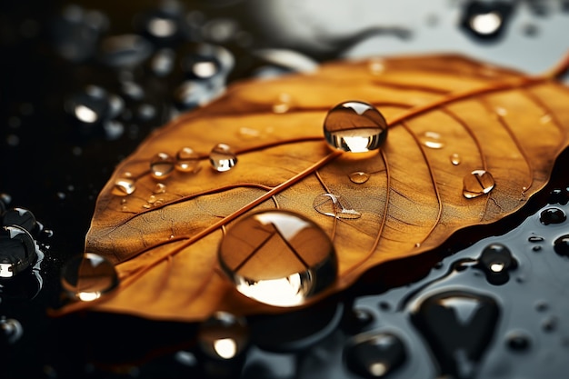 Foto imagen de una hoja con gotas de agua