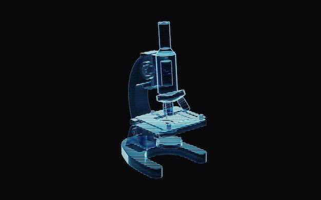 Foto imagen holográfica de representación 3d de elemento futurista de microscopio