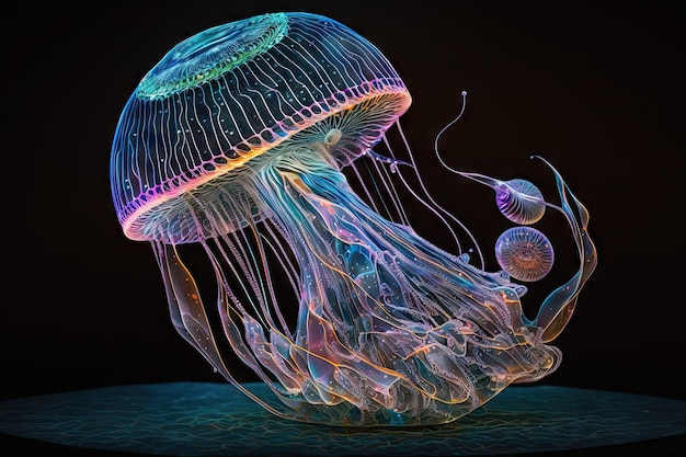 Imagen holográfica tridimensional de medusas fantásticas en el espacio creadas con ai generativo