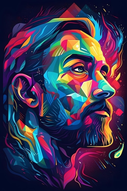 Imagen de hombre con barba y pintura multicolor AI generativa