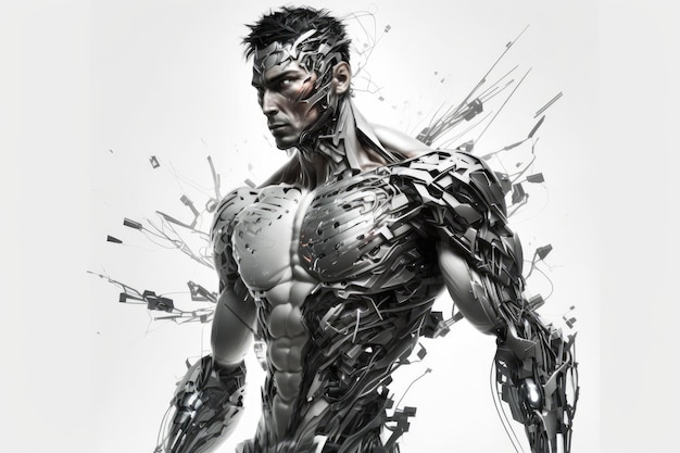 Imagen de hombre cyborg con fondo blanco