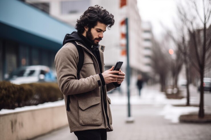 Imagen de un hombre patinando y usando su teléfono móvil creada con IA generativa