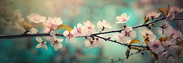 Imagen horizontal con flor de cerezo flores de primavera sakura AI generativa