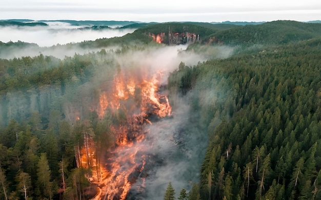 Una imagen de humo de fuego en el bosque ai generado