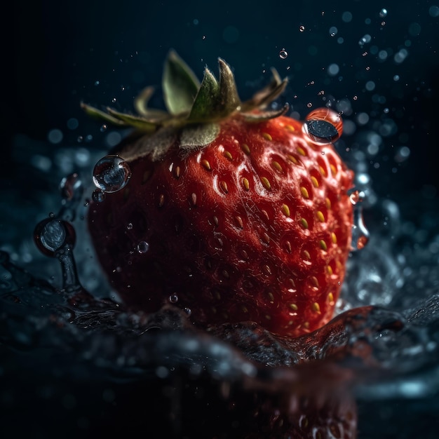 Imagen de IA generativa de fresa bajo el agua