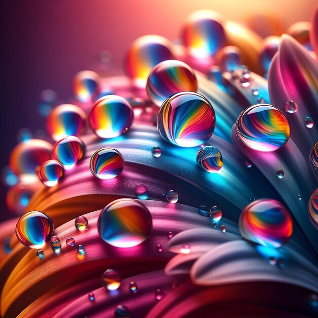 Imagen de IA de gotas de agua coloridas con reflejos