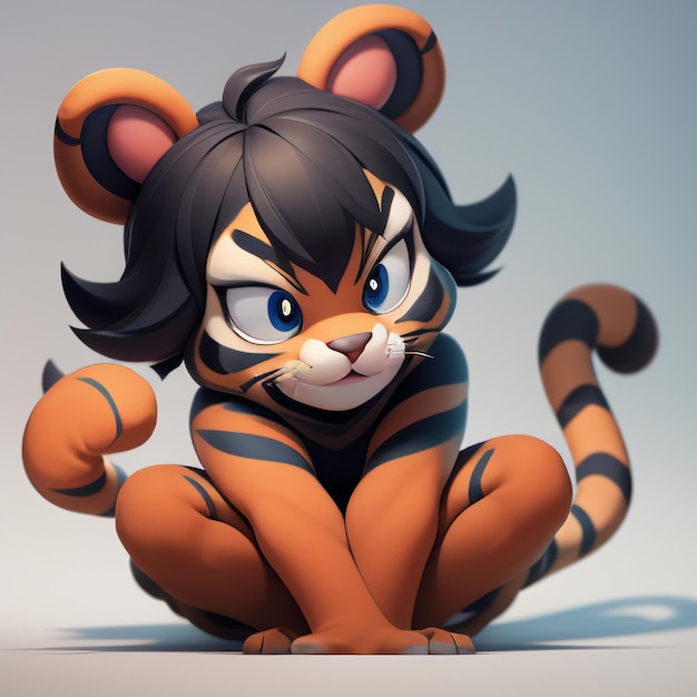 Imagen de icono de animal de dibujos animados de tigre de estilo cómic lindo ilustración de animal salvaje renderización 3D C4D