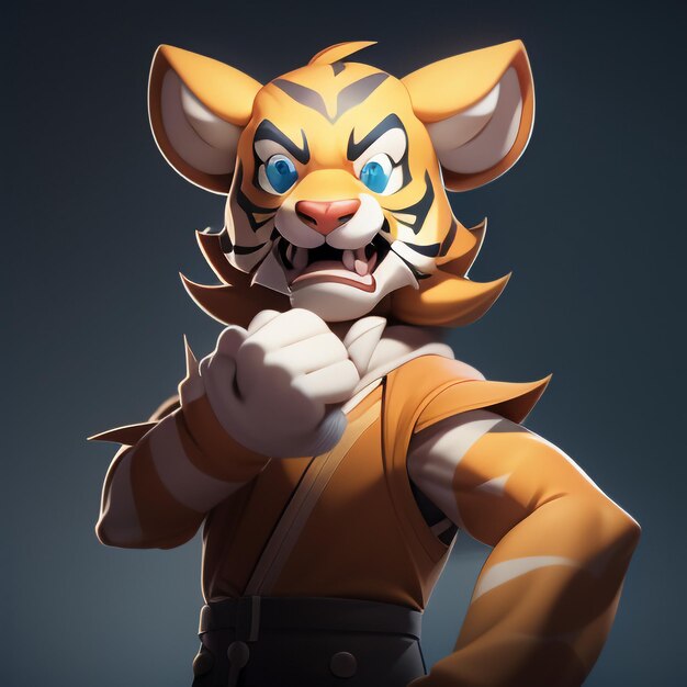 Imagen de icono de animal de dibujos animados de tigre estilo cómico lindo ilustración de animal salvaje representación 3D C4D