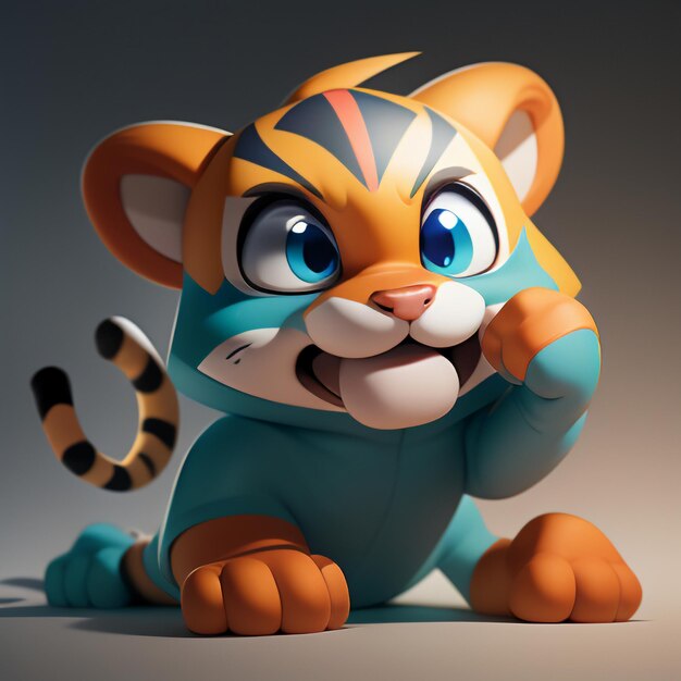 Foto imagen de icono de animal de dibujos animados de tigre estilo cómico lindo ilustración de animal salvaje representación 3d c4d