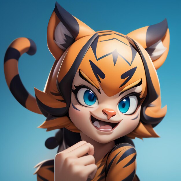 Imagen de icono de animal de dibujos animados de tigre estilo cómico lindo ilustración de animal salvaje representación 3D C4D