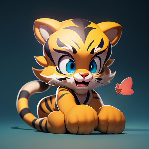 Imagen de icono de animal de dibujos animados de tigre estilo cómico lindo ilustración de animal salvaje representación 3D C4D