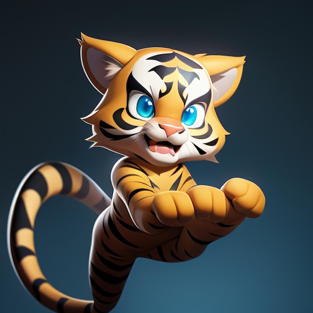 Imagen de icono de animal de dibujos animados de tigre estilo cómico lindo ilustración de animal salvaje representación 3D C4D