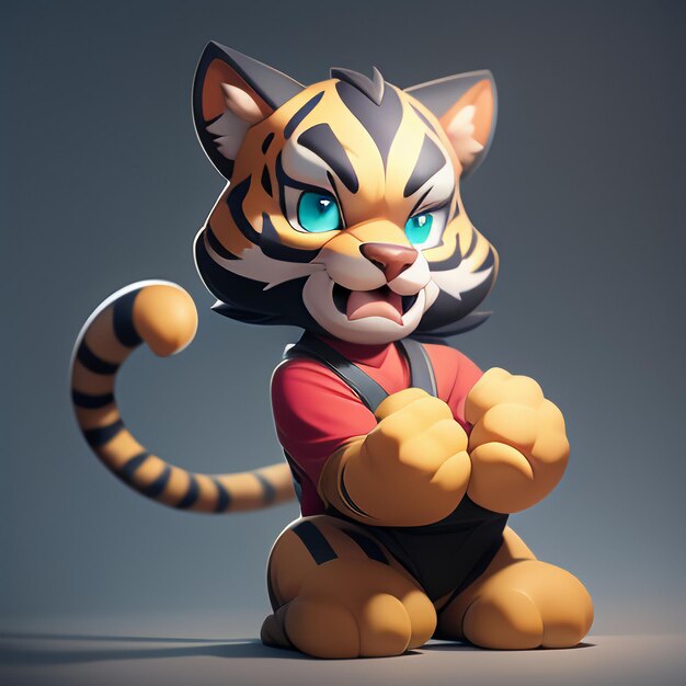 Imagen de icono de animal de dibujos animados de tigre estilo cómico lindo ilustración de animal salvaje representación 3D C4D