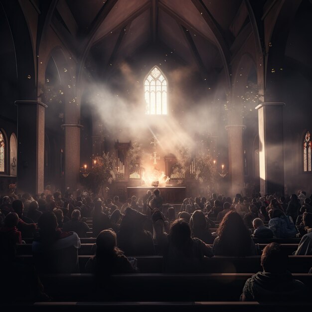 Una imagen de una iglesia con una pequeña iglesia.