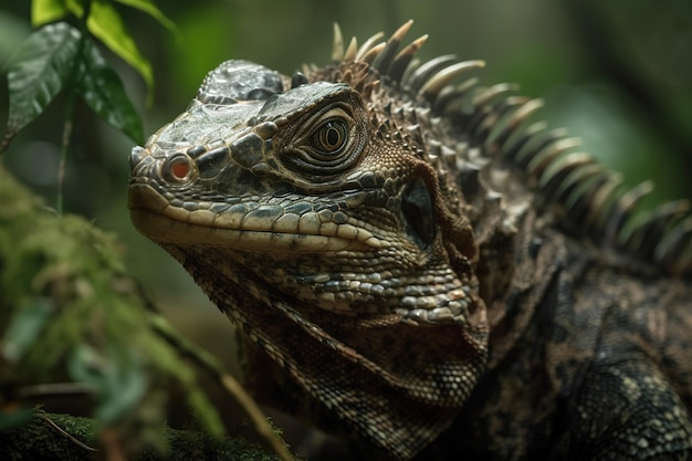 Imagen de iguana en el bosque Reptil Ilustración IA generativa