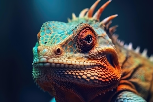 Imagen de una iguana o lagarto en primer plano Fotografía macro IA generativa