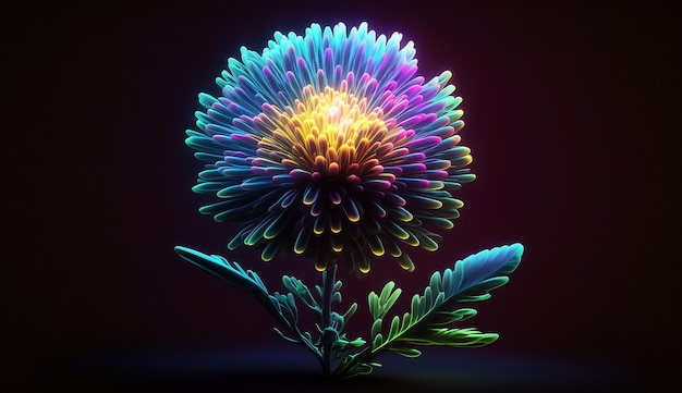 Imagen de ilustración brillante de neón de flor de aster Arte generado por Ai