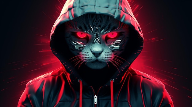 Imagen de ilustración cibernética de estilo futurista de gato Cyberpunk Arte generado por Ai