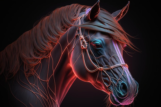 Imagen de ilustración de neón de cara de caballo Arte generado por Ai