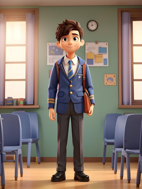 Imagen de la ilustración del personaje de un estudiante en 3D en el aula