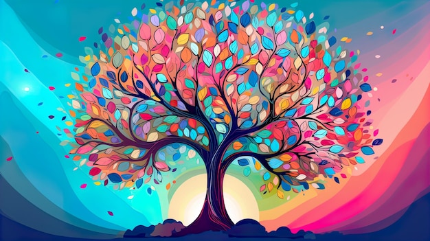 imagen de ilustraciones de un árbol con colores Generar AI