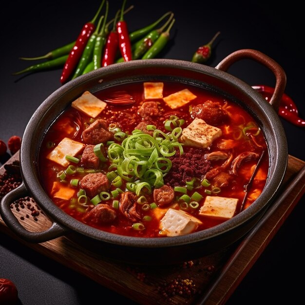 Imagen ilustrada de la olla caliente de carne de la cocina china