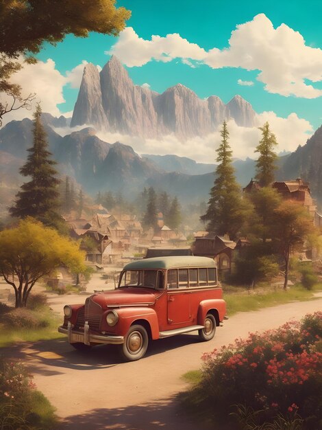 Imagen de impresión digital de calidad de bellas artes de pintura de paisaje vintage generada con Ai