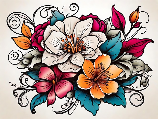 Imagen impresionante de flor de tatuaje y colores de logotipo Ideas inspiradoras para su tinta y marca