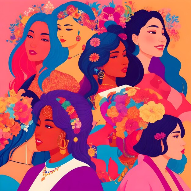 Imagen inclusiva que muestra las culturas de las mujeres celebra el Día Internacional de la Mujer AI Generar imagen