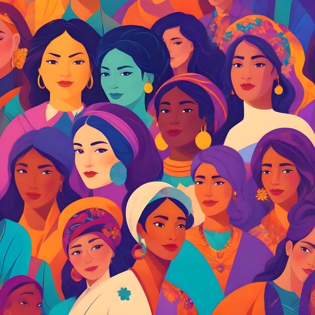 Foto imagen inclusiva que muestra las culturas de las mujeres celebra el día internacional de la mujer ai generar imagen