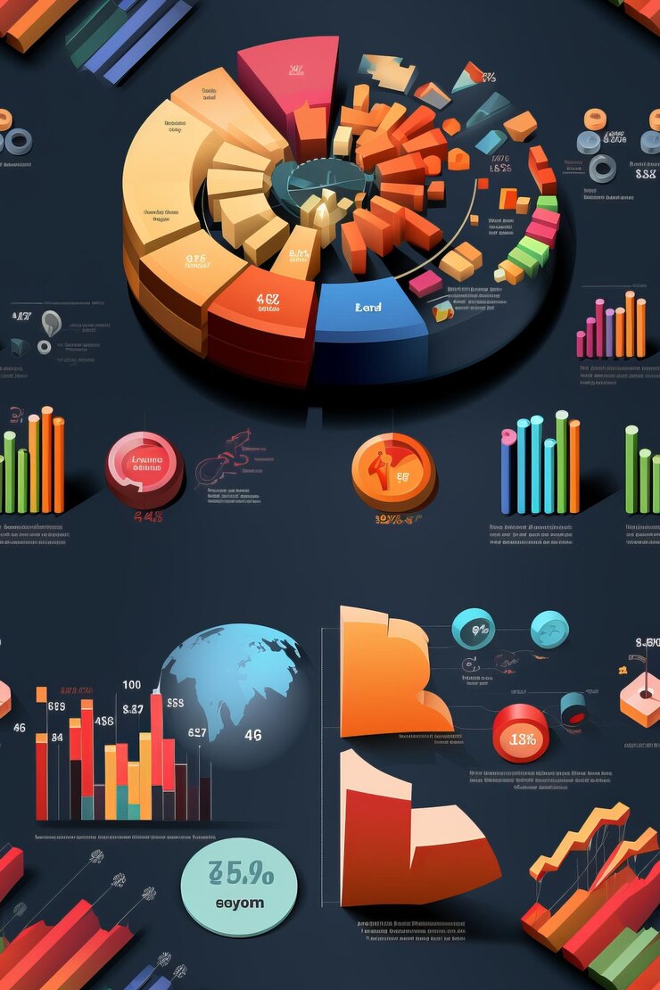 Foto una imagen infográfica 3d con gráficos y otras visualizaciones de datos