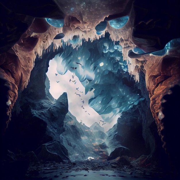 Foto una imagen del interior de una cueva generative ai