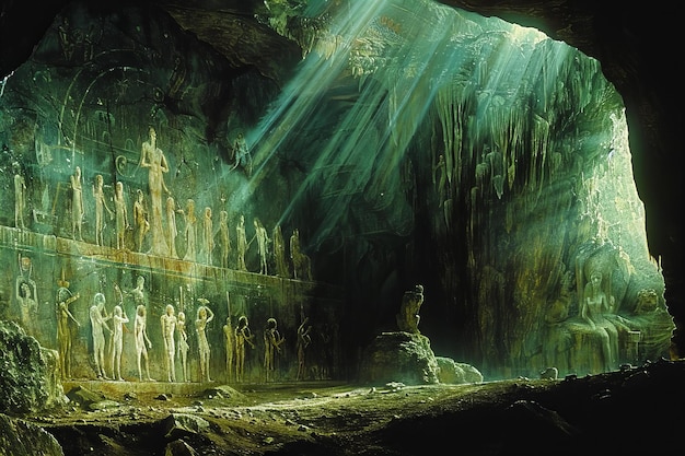una imagen de jesús en la pared de una cueva