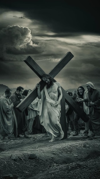 una imagen de Jesús sosteniendo una cruz con las palabras "Jesús" citadas en ella