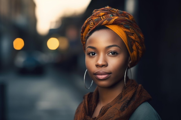 Imagen de una joven africana de pie afuera