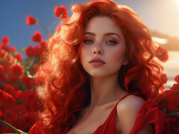 Foto imagen de una joven de cabello rojo creada con ia generativa