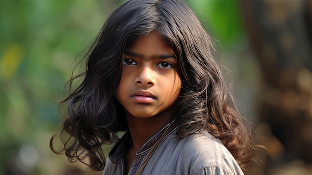Imagen de un joven indio con cabello largo, aspecto divino, IA generativa.