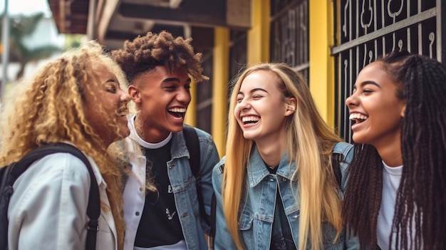 Una imagen de jóvenes sonrientes afuera de una escuela GENERAR IA